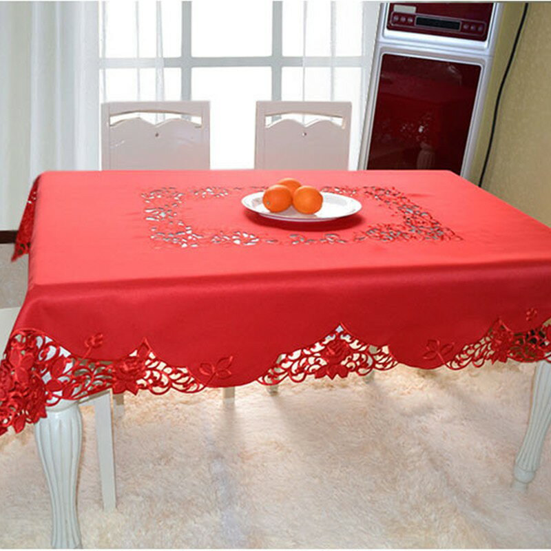 餐桌布喜慶結婚紅色餐桌布網結婚紅色長方形餐廳茶幾蓋布新年客廳