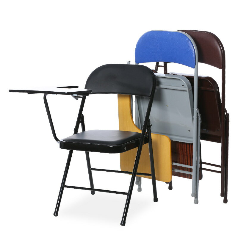 辦公折疊椅記者椅子帶桌板寫字板商務會議椅電腦椅靠背培訓椅
