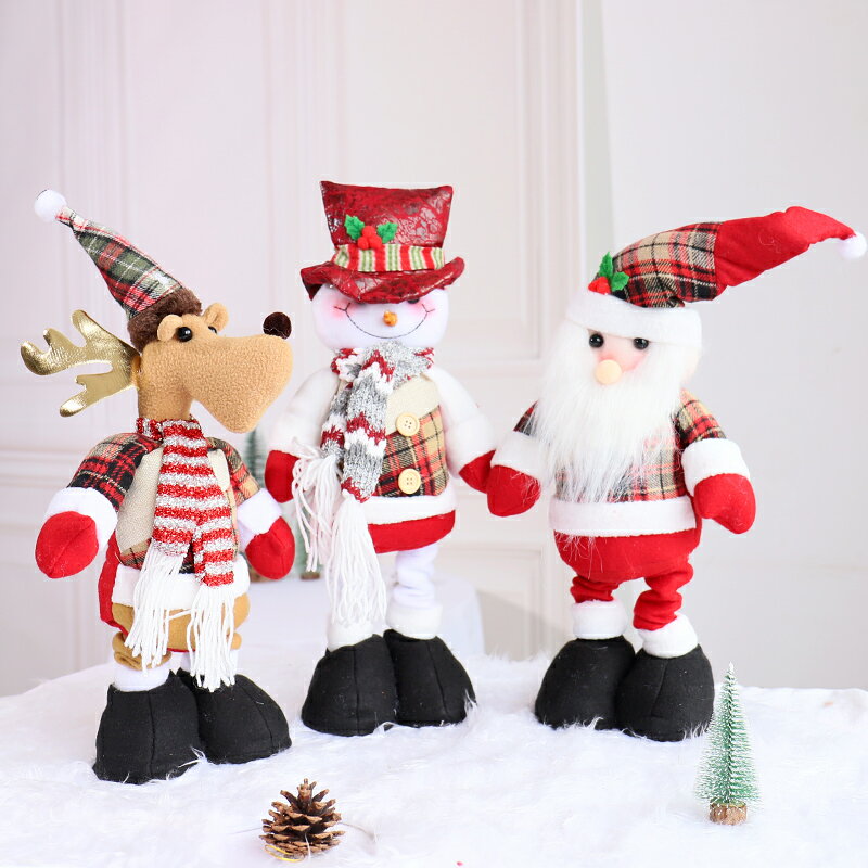 圣誕節裝飾娃娃布偶公仔圣誕老人雪人麋鹿擺件圣誕樹下場景堆頭