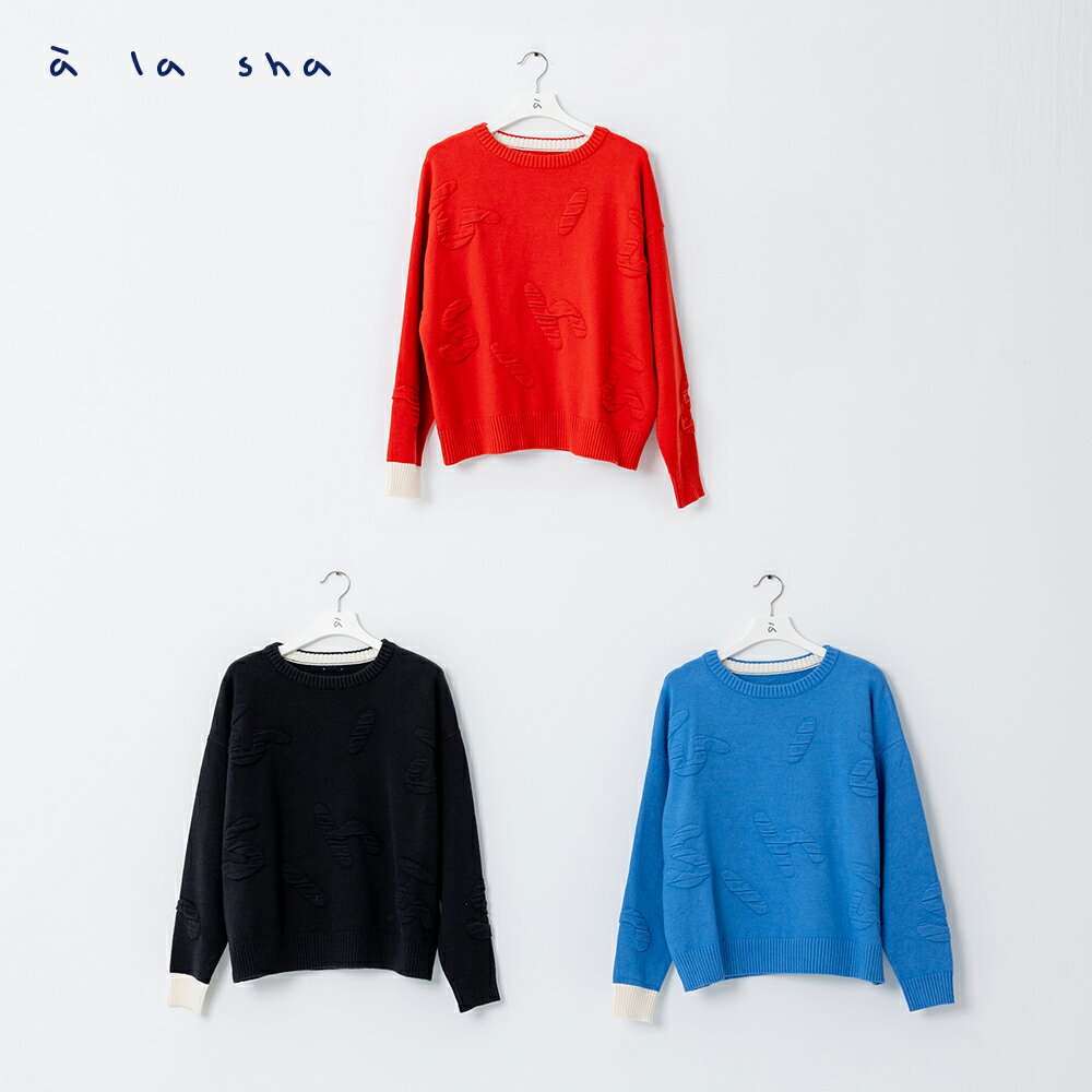 a la sha 立體緹花LOGO長袖毛衣 2