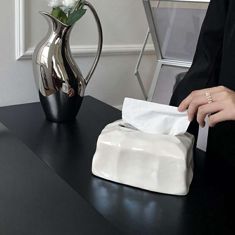北歐ins風陶瓷紙巾盒 高級感冰塊抽紙盒 小眾設計家居衛生間面紙盒 衛生紙收納盒