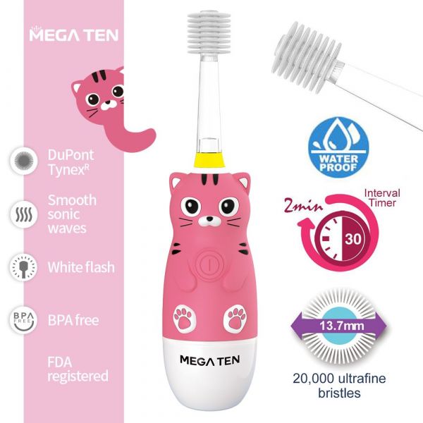 【愛吾兒】日本VIVATEC MEGA TEN 360兒童電動牙刷-貓咪