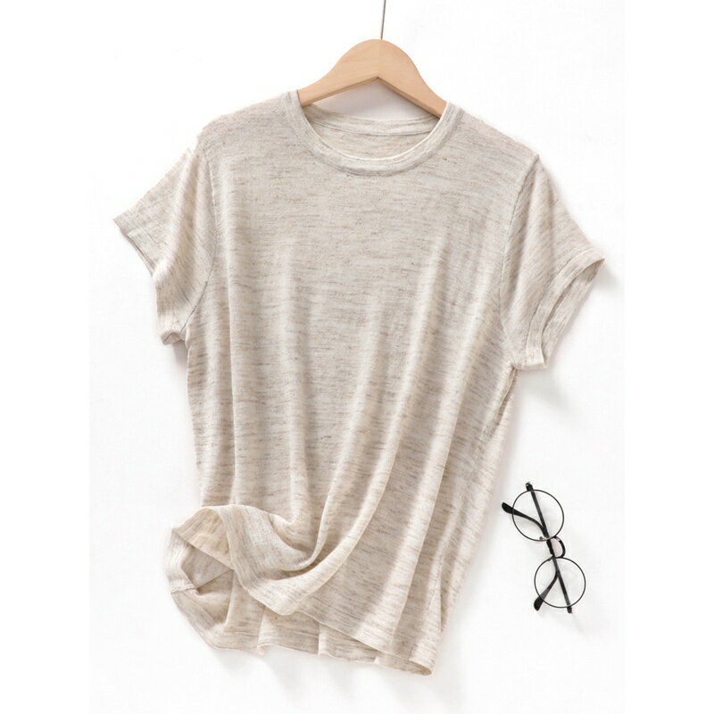 現貨+預購 針織衫短袖毛衣-亞麻天絲輕盈T恤女上衣4色74lc54【獨家進口】【米蘭精品】