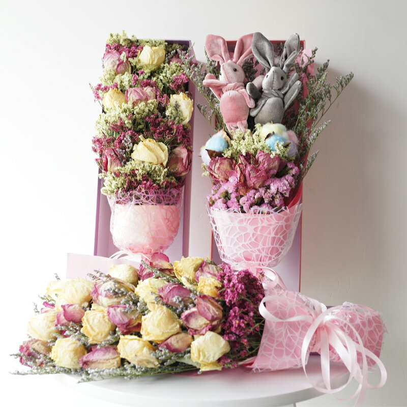 Lmdec玫瑰滿天星干花真花束禮盒裝飾 情人節生日送女生禮物