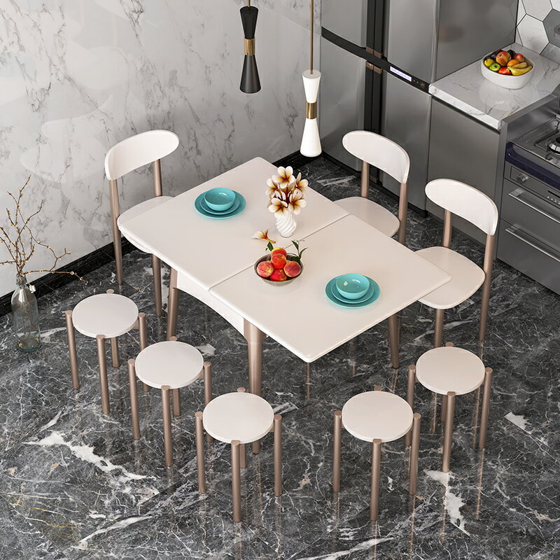 小戶型 餐桌椅組合 網紅可伸縮折疊 實木 飯桌 現代簡約 家用 小尺寸