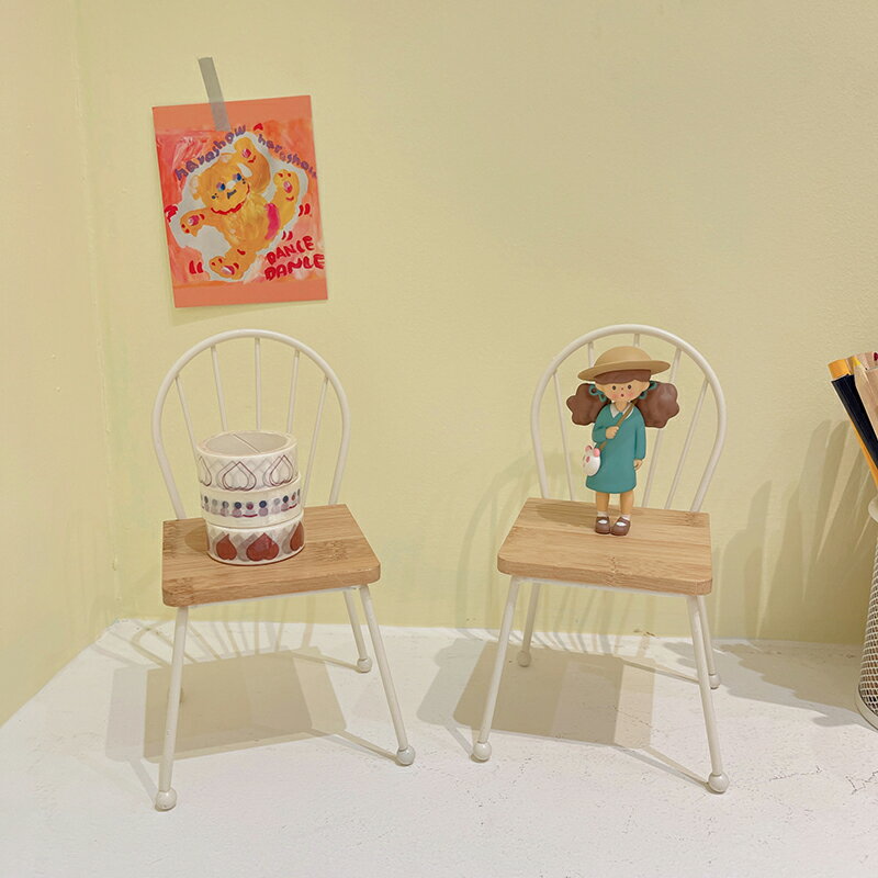 *ins可愛迷你小椅子鐵藝桌面娃娃拍照道具裝飾擺件靠背椅