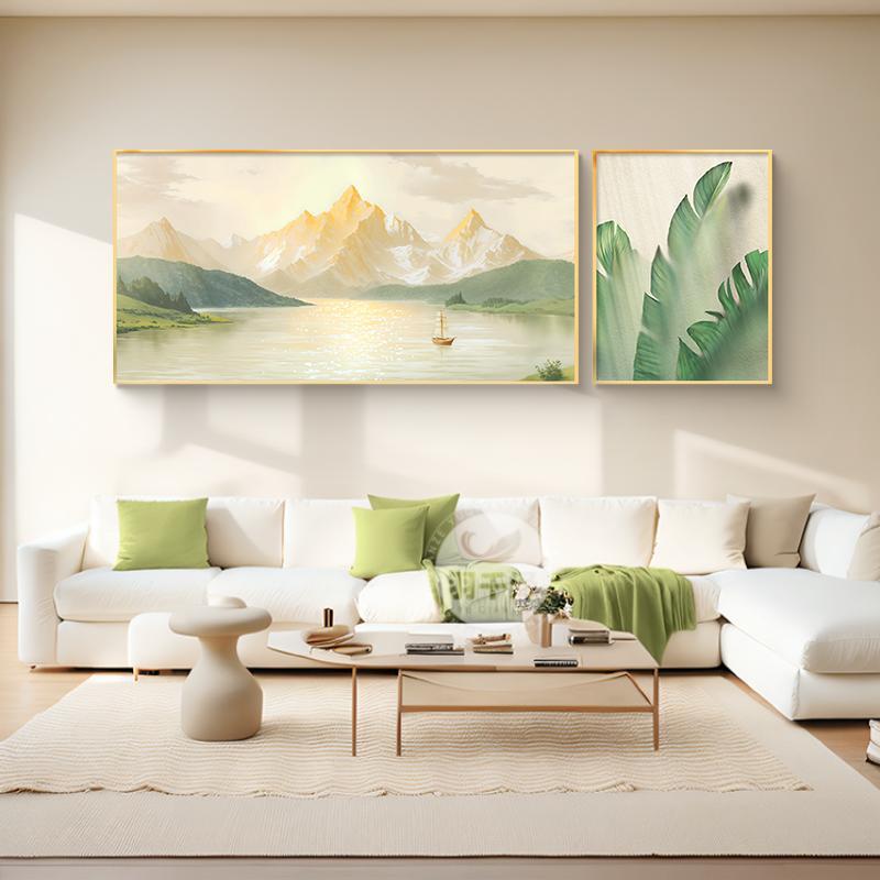 壁畫 日照金山綠植山水裝飾畫客廳現代簡約北歐風沙發背景墻雙聯掛畫