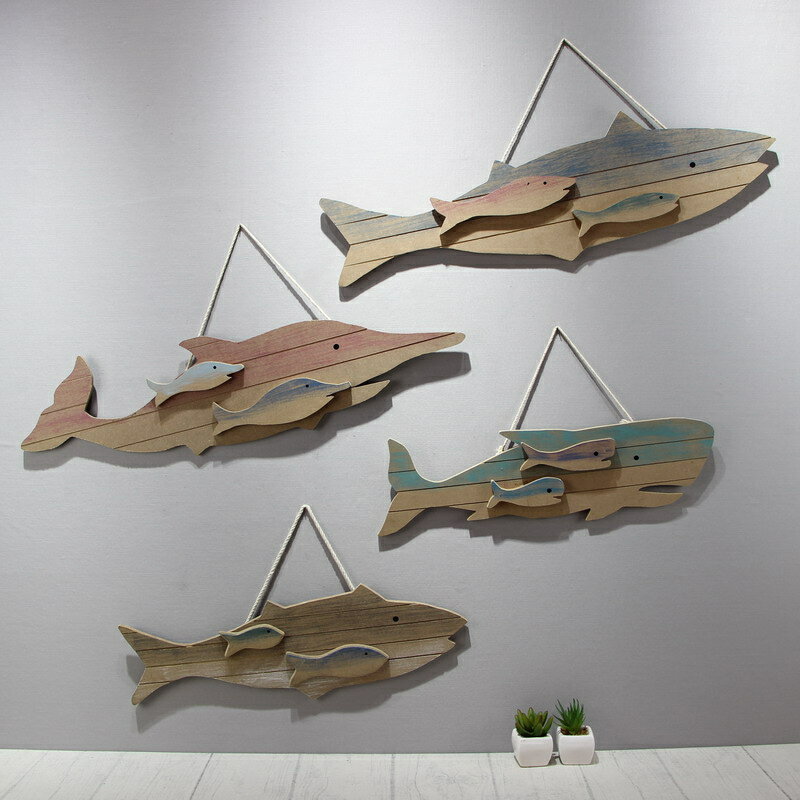 地中海風格魚形裝飾掛件復古鯨魚墻壁飾掛飾海洋風熱帶魚立體掛牌