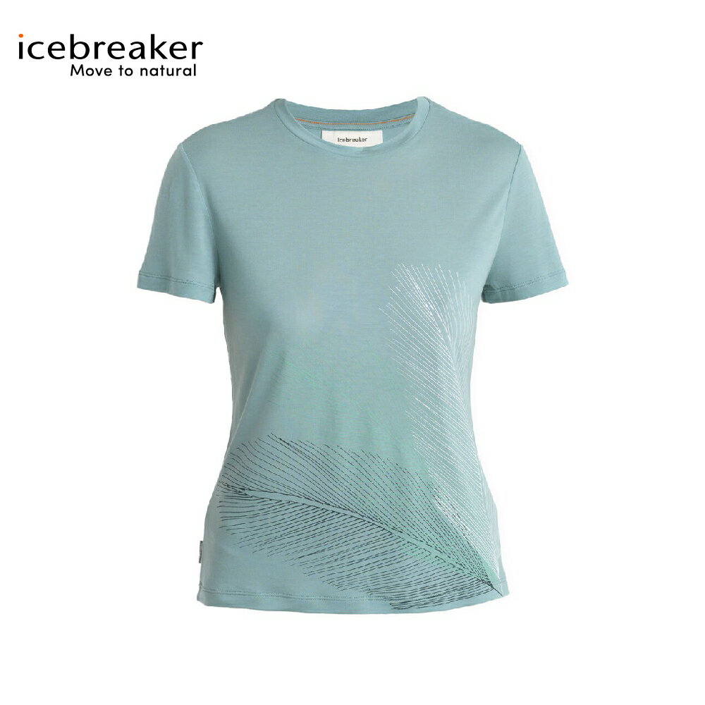 【Icebreaker 女 Core 圓領短袖上衣(羽毛輕拂)《湖水寶藍》】0A56Y5/排汗衣/短T/羊毛衫