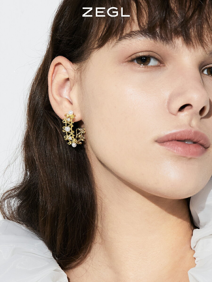 ZEGL設計師白月光與白玫瑰輕奢耳環女法式復古耳釘925銀針耳飾品