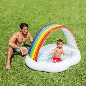 彩虹嬰兒水池充氣戲水池水上遮陽浮床嬰幼兒海洋球池 快速出貨