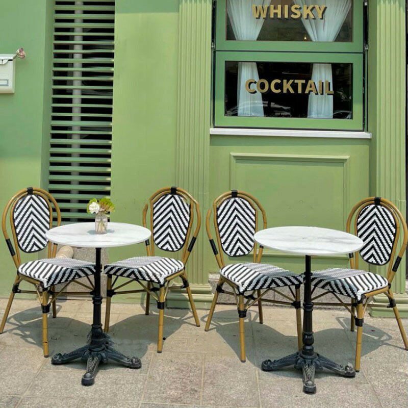 餐桌 法式戶外餐桌 大理石圓桌奶茶咖啡廳美式復古創意花園桌椅