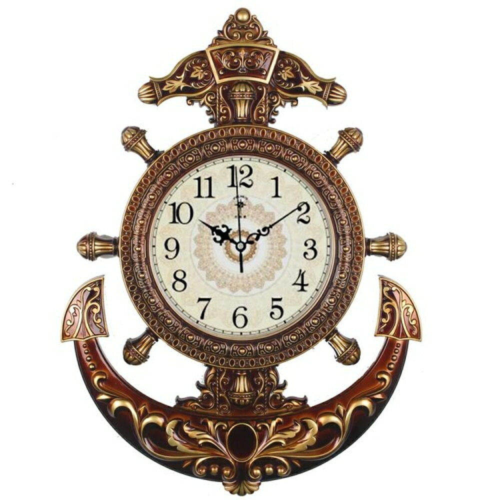 20英寸歐式舵手掛鐘客廳靜音藝術石英鐘錶海盜船舵時鐘DF 清涼一夏钜惠