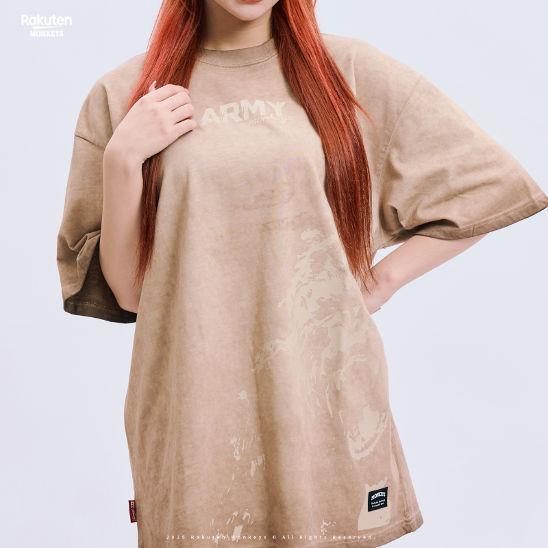 ARMY-XII暴力猿嘶吼短T-水洗卡其
