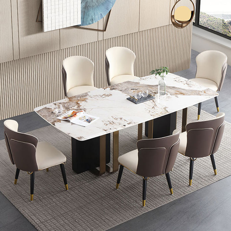 意大利亮光巖板輕奢奢石餐桌椅組合現代簡約別墅實木長方形吃飯桌
