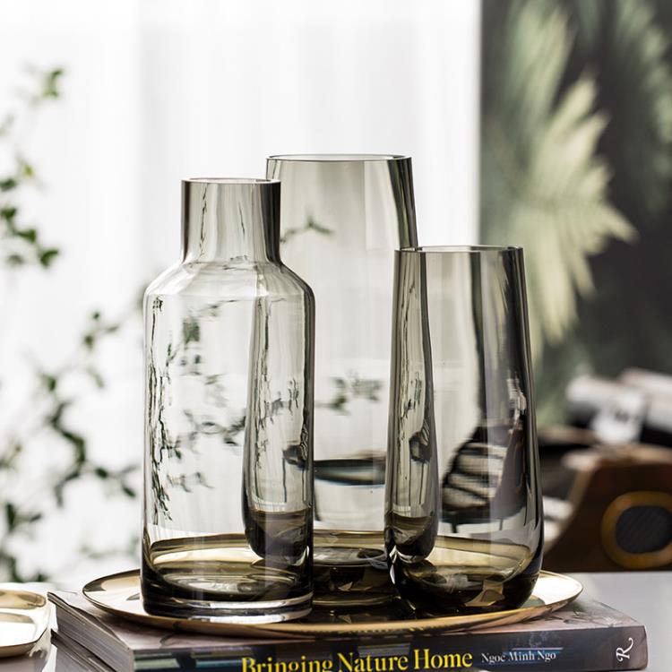 北歐現代簡約台面花瓶客廳餐桌輕奢玻璃花瓶透明水養插花裝飾擺件
