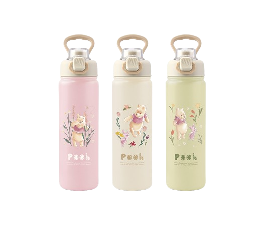 【晨光】迪士尼 花草維尼 不銹鋼彈跳手提真空保溫瓶 765ml (玫粉 081655/杏白 081648/嫩綠 081631)【現貨】
