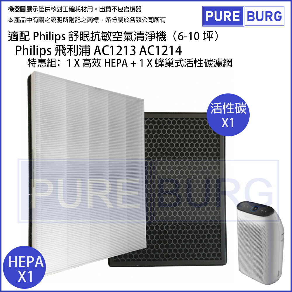 適用Philips 飛利浦 舒眠抗敏空氣清淨機 AC1213 AC1212（6-10坪）濾網組高效HEPA+蜂巢式活性碳濾心