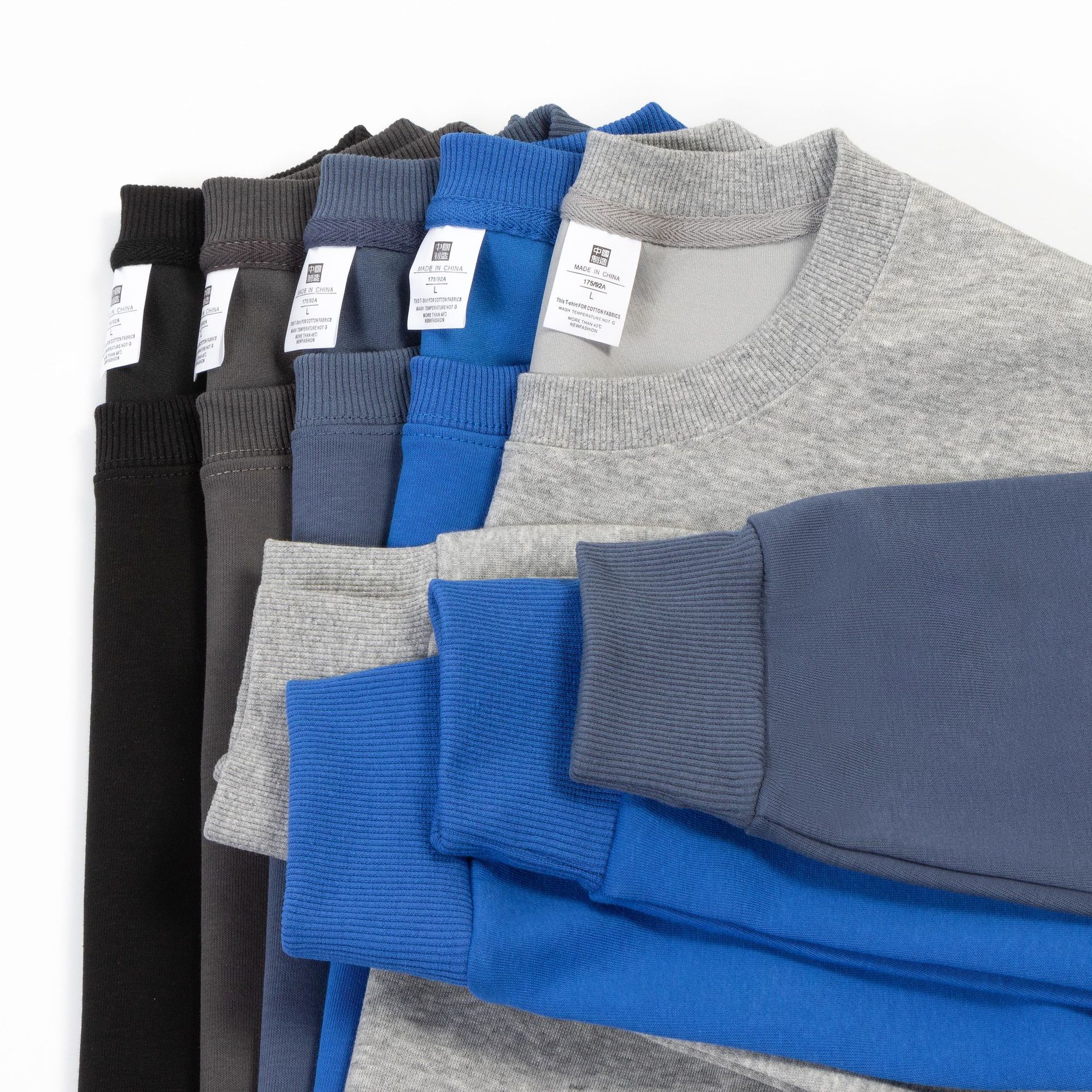 【喜挖】 歐美重磅寬鬆純色男式圓領混棉雙面T恤上衣女韓版休閒長袖情侶 3