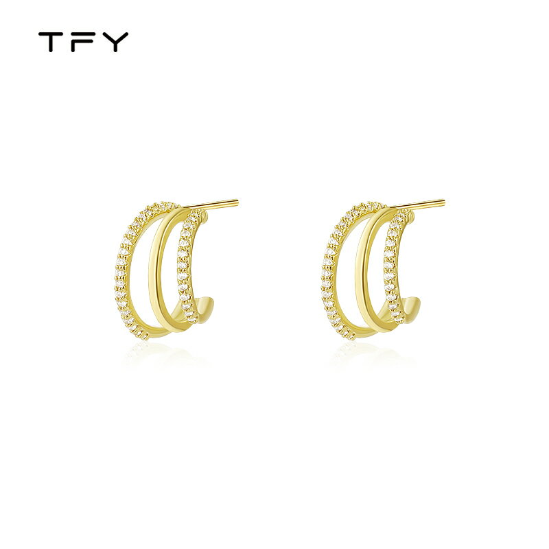 TFY金色多環鑲鉆耳環女年新款潮高級感氣質耳飾輕奢ins風耳釘