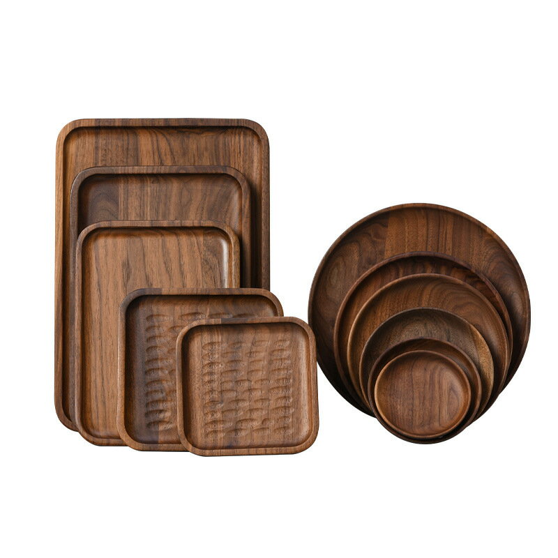 【喜挖】日式整木點心盤黑胡桃木碟子壽司盤圓形迷你水果盤長方形 4