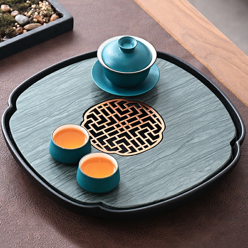 陶瓷天然石材茶臺儲水式小型烏金石現代簡約家用辦公茶盤功夫茶具