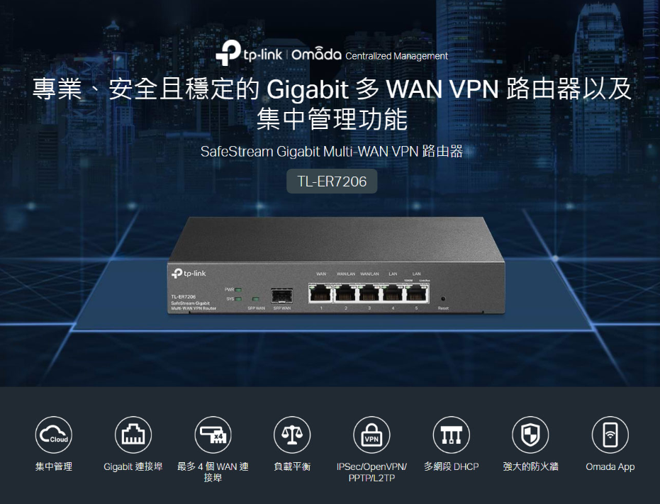 TP-LINK Omada Gigabit VPN 路由器 TL-ER7206 4個 WAN 企業路由器
