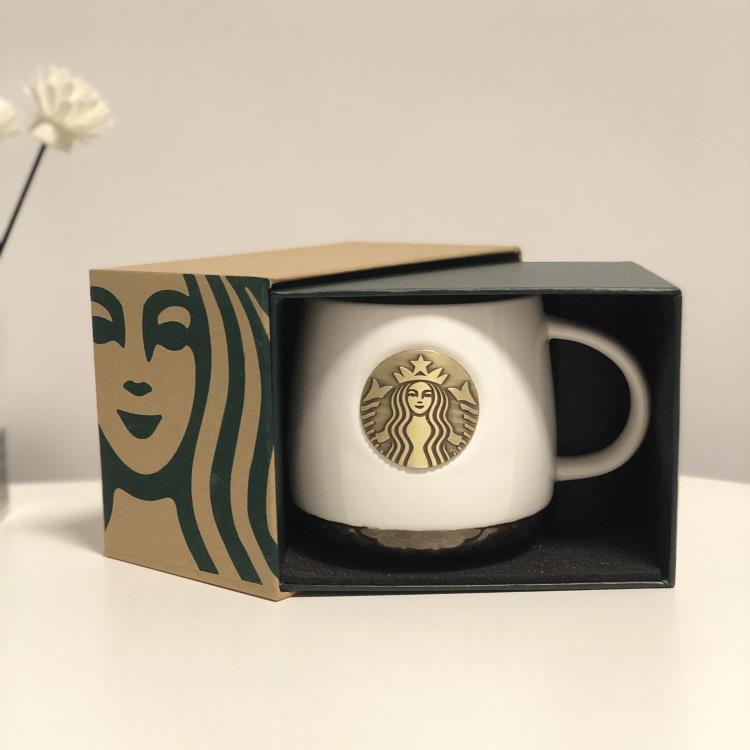 馬克杯銅章情侶黑色白色咖啡杯復古大容量陶瓷禮盒水杯