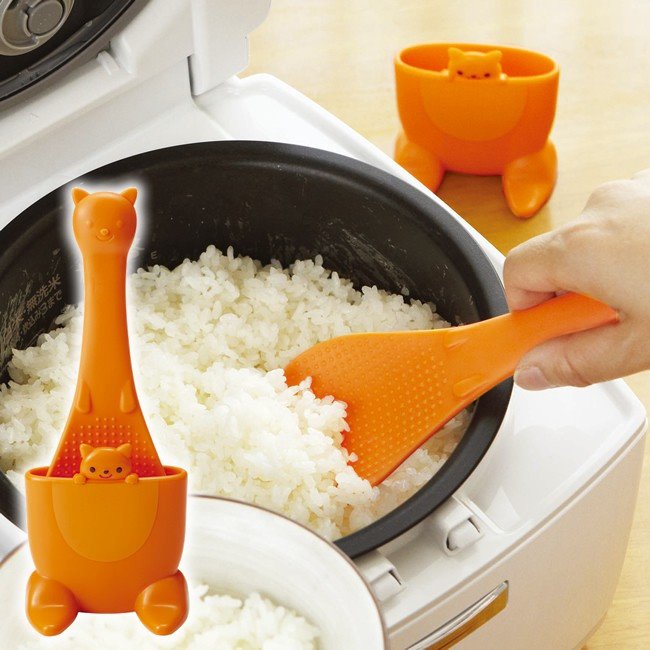 asdfkitty*日本TORUNE袋鼠造型飯匙+收納底座-橘色-日本正版商品