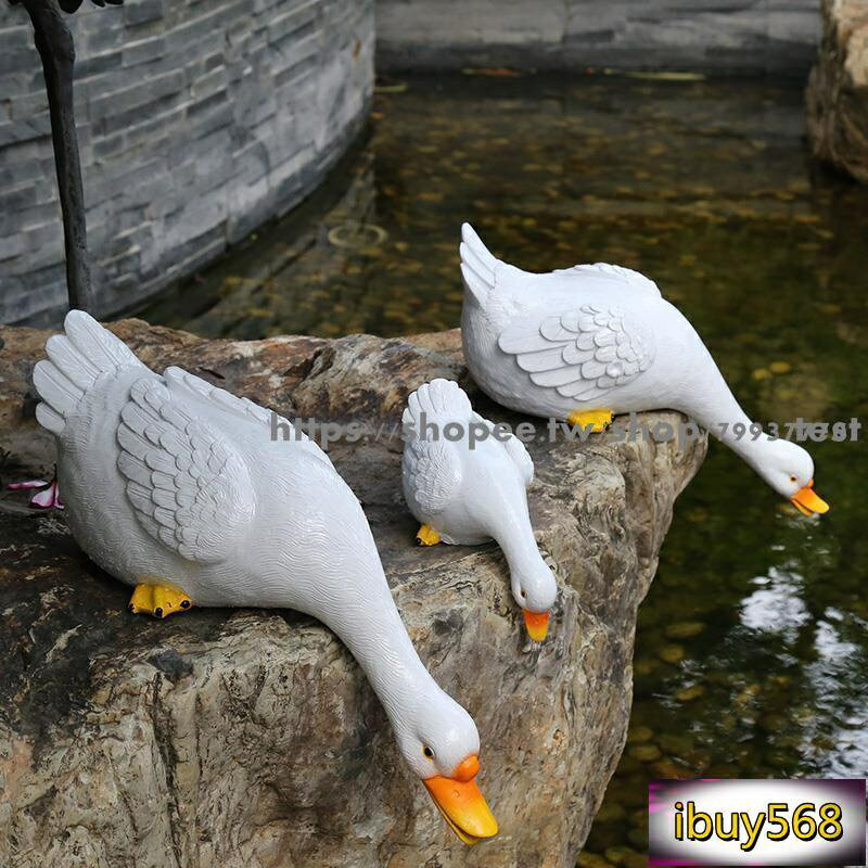 花園擺件 庭院裝飾 動物擺件 創意模擬動物大號喝水鴨子擺件戶外庭院假山水景魚池裝飾造景佈置