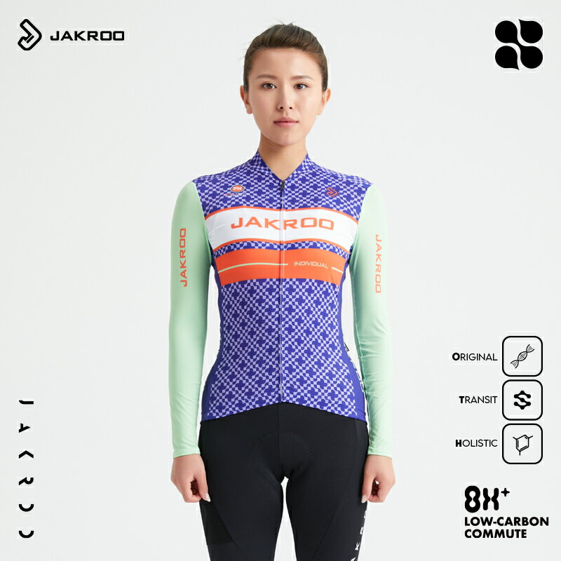 Jakroo捷酷春秋新款IND花輪女長袖騎行服修身公路山地自行車衣服