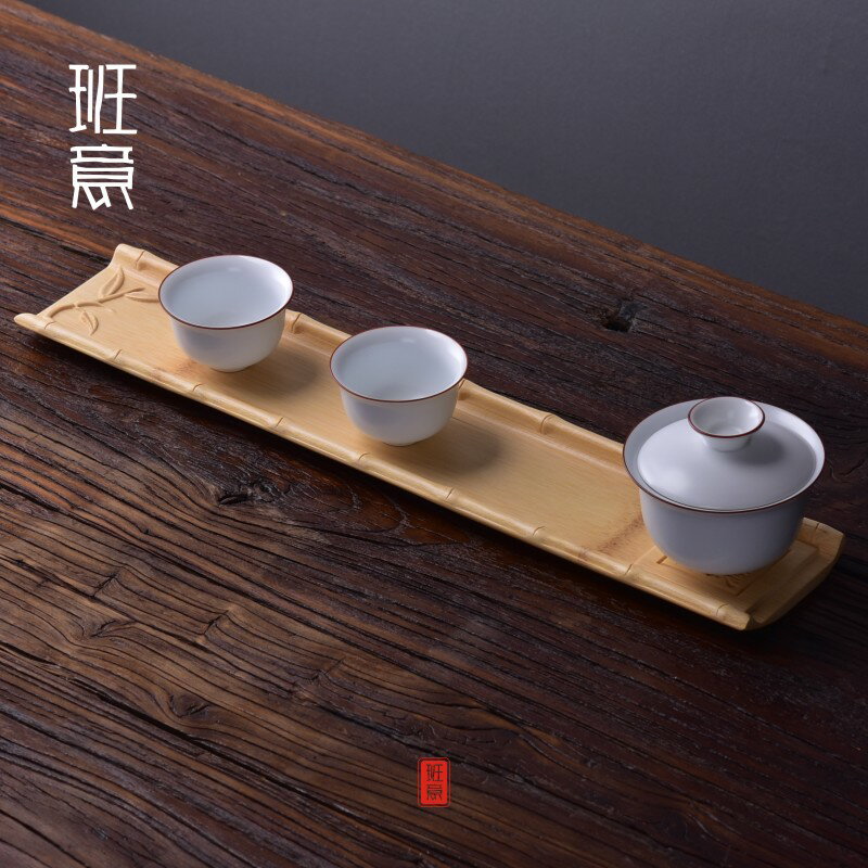 竹制干泡臺日式禪意小茶盤方形小號竹制迷你托盤茶海臺功夫茶具1入