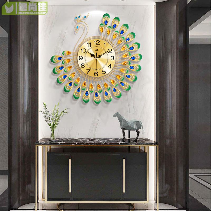 賣款產品 鐘表簡約孔雀創意客廳掛鐘家用裝飾時鐘掛墻