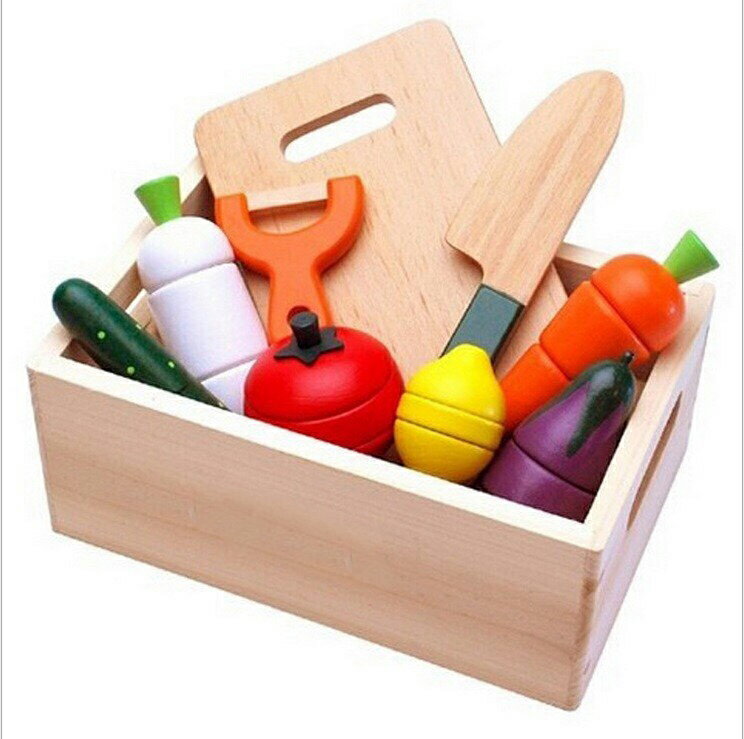 【晴晴百寶盒】木製磁吸蔬菜水果切切樂 木箱 家家酒玩具 親子早教 知育玩具 益智遊戲玩具 平價促銷 禮物禮品 A187