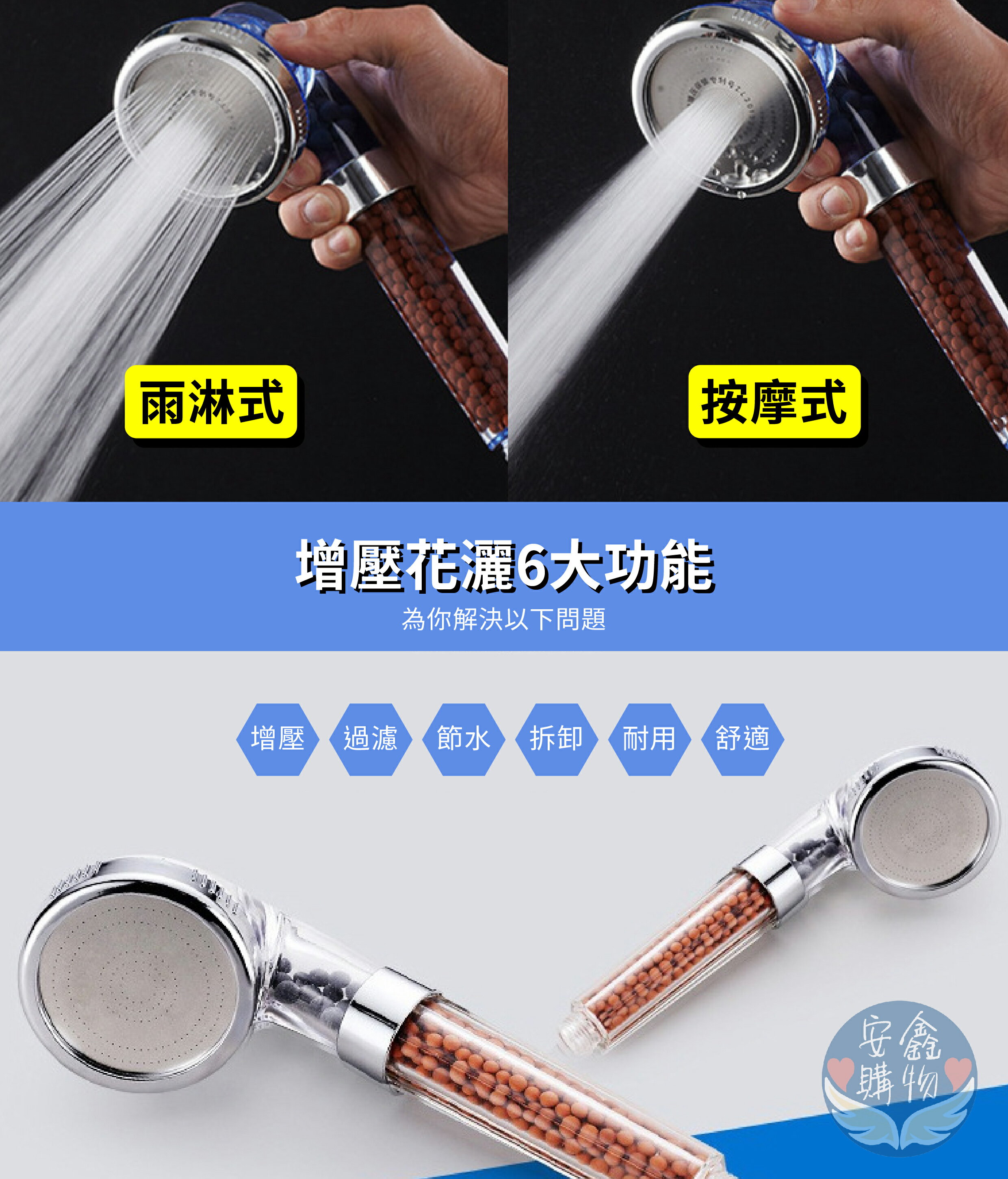 安鑫購物✨負離子過濾蓮蓬頭 蓮蓬頭 蓮蓬頭過濾 花灑套裝 增壓蓮蓬頭 蓮蓬頭組 過濾淨水 負離子