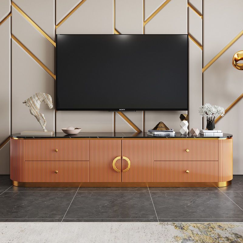大理石電視柜橢圓形現代輕奢簡約小戶型茶幾組合客廳高檔橙色烤漆