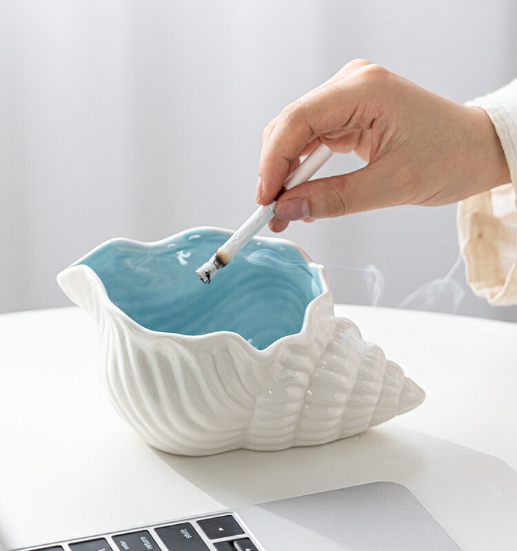陶瓷煙灰缸 創意個性潮流家用客廳防飛灰大號海螺收納擺件【不二雜貨】