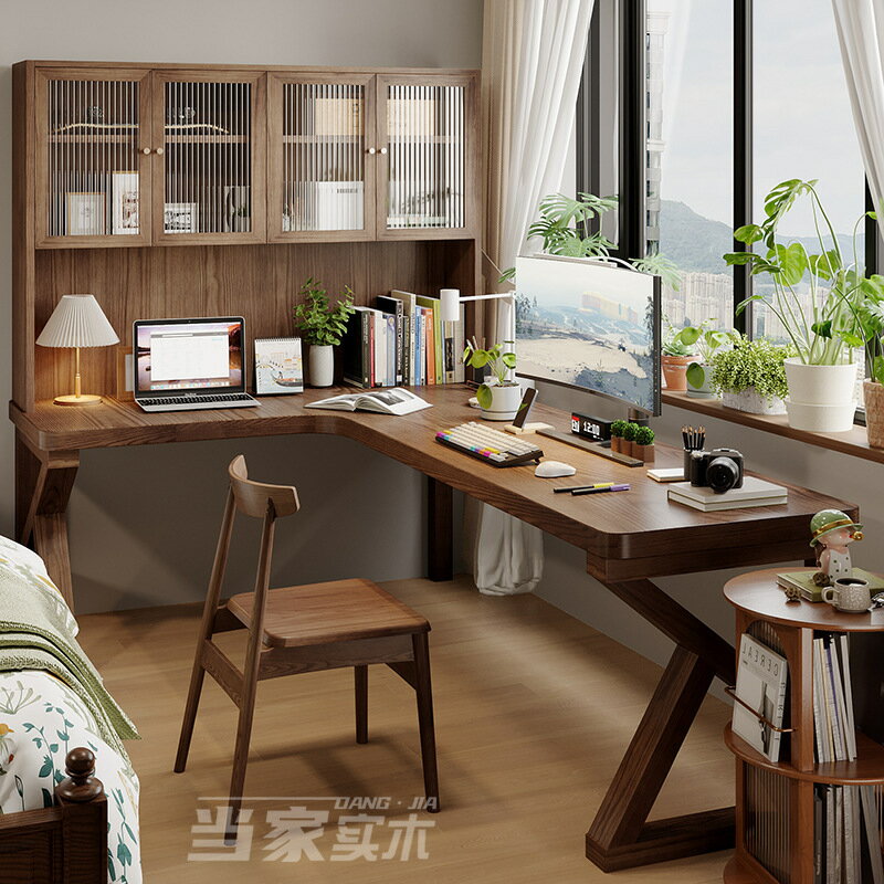 公司貨 免運速發 ll實木轉角書桌書櫃書架一體桌學習桌 l型成人家用寫字桌臺式電腦