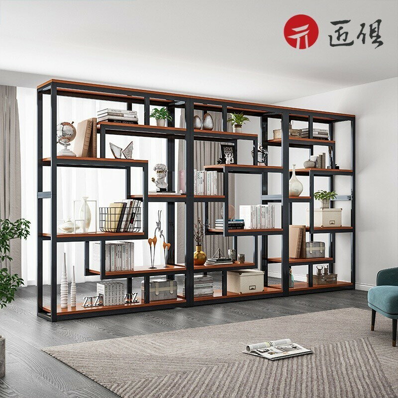 【匠俱】 屏風隔斷 新中式博古架 家用置物架 金屬貨架 展示櫃 置物架 落地鏤空收納架 陳列架