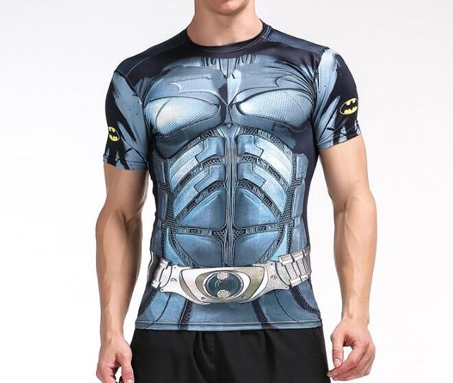 FINDSENSE MD 日系 時尚 男 高彈力 緊身運動短T 訓練服 跑步 健身T恤 短袖T恤 3D 衣袖蝙蝠標誌圖案