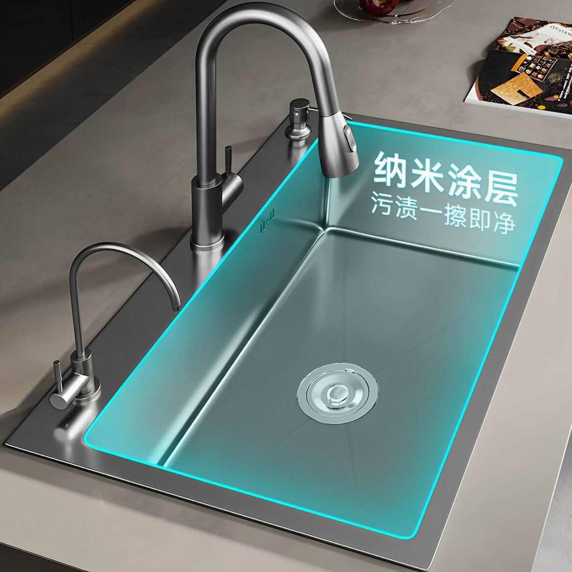 飛雨水槽 瀑佈水槽 流理台 飛魚瀑布槍灰組合不鏽鋼水槽單槽洗碗池雙槽灰色廚房洗菜盆『ZW8177』