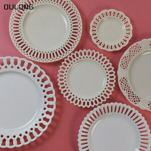 圓型鏤空盤系列歐式白色米色12寸10寸8寸6寸通花精致菜盤子