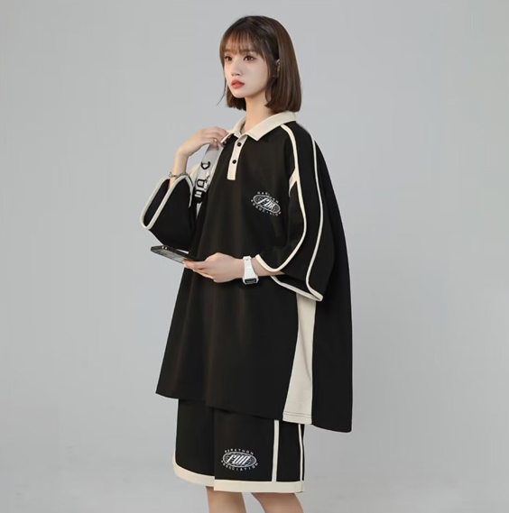 短袖短褲Polo衫小眾設計高級感上衣兩件套套裝男女夏