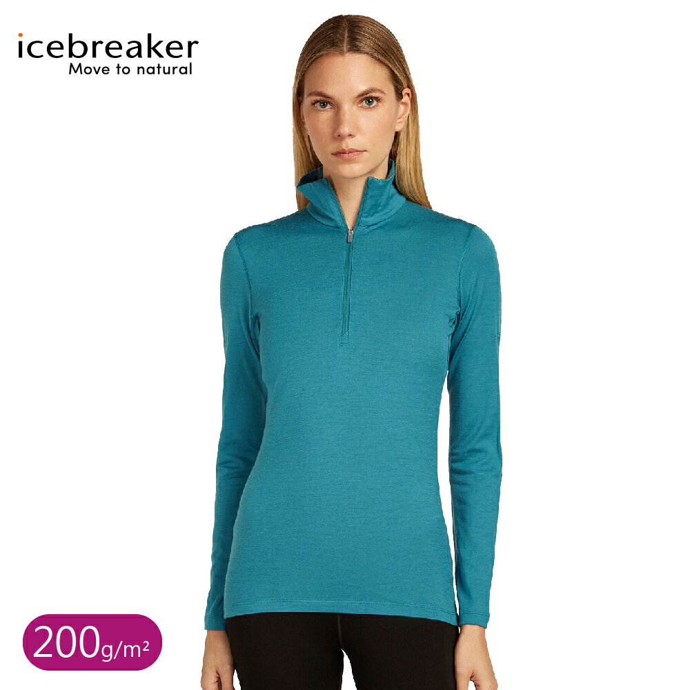 【Icebreaker 女 Oasis 半開襟長袖上衣 200《湖水藍》】B04380/排汗衣/羊毛長T