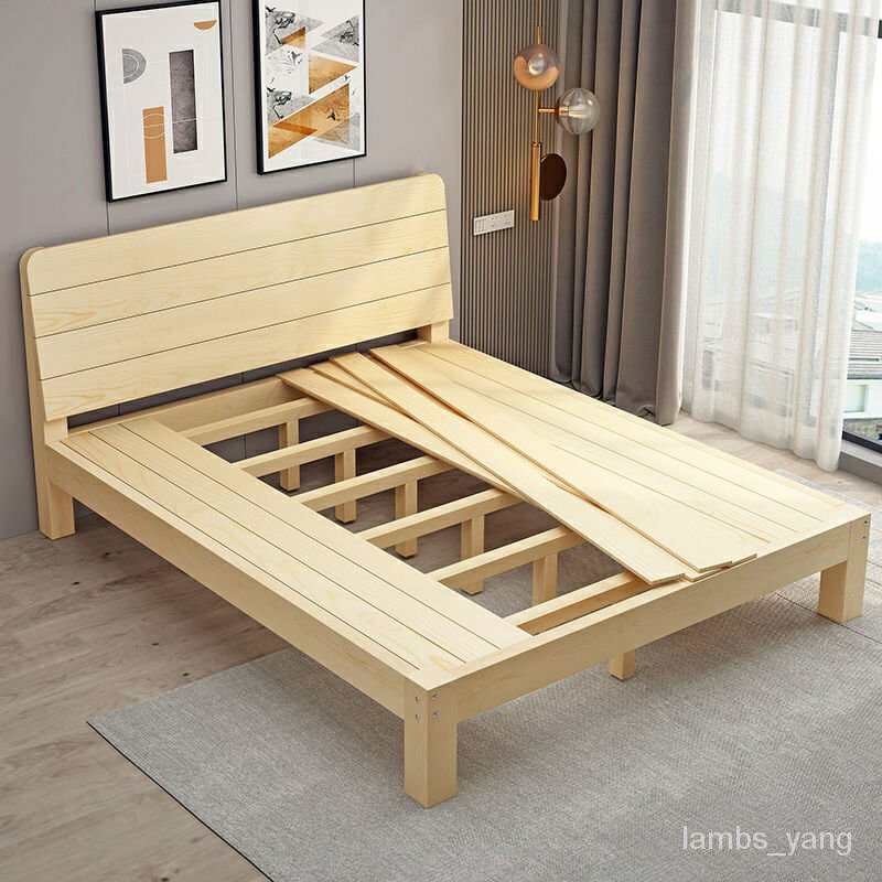免運 實木床1.5米鬆木雙人床1.8米現代簡約經濟型齣租房1m簡易單人床 特價出 可開發票