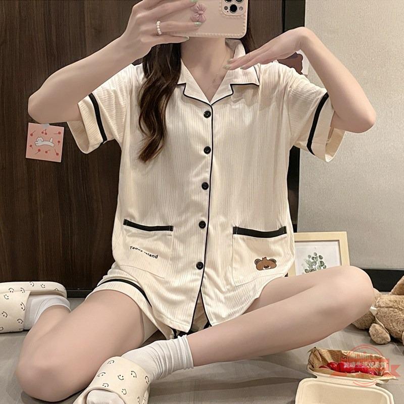夏季網紅直播爆款睡衣女短袖簡約可愛少女卡通休閑家居服兩件套裝