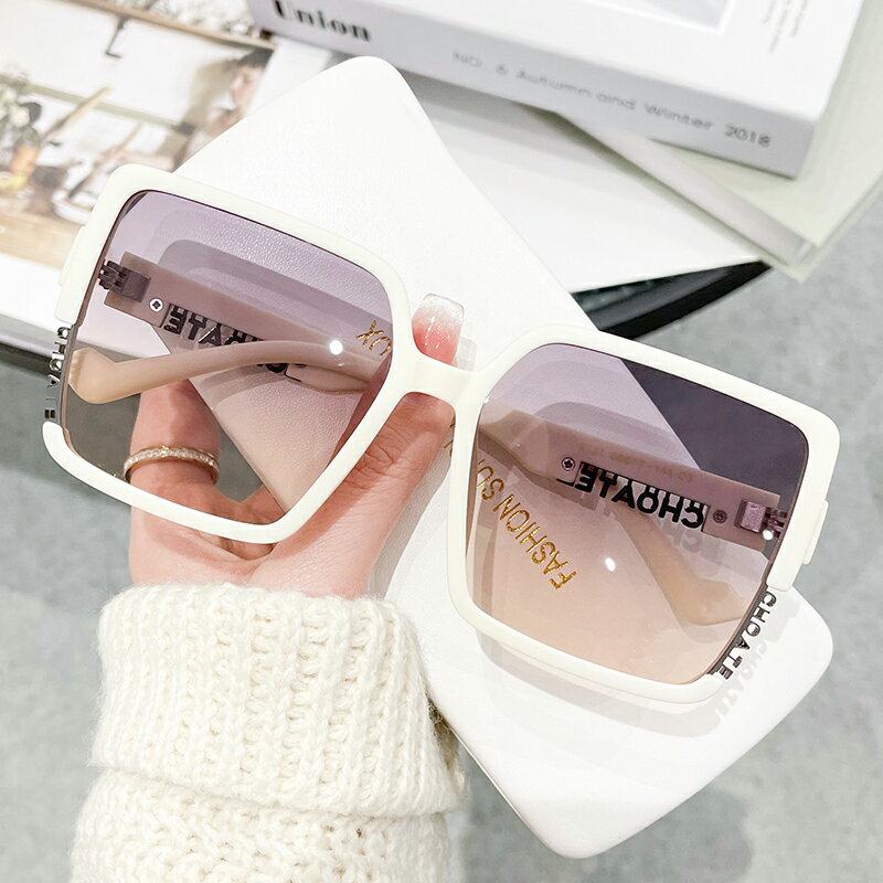 白色墨鏡女2024年新款潮夏季大框太陽眼鏡防紫外線大臉顯瘦高級感