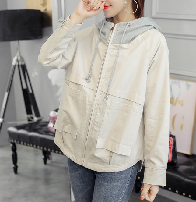 FINDSENSE品牌 秋季 新款 韓國 氣質 寬鬆 顯瘦 長袖 夾克 連帽風衣外套 時尚 潮流上衣外套