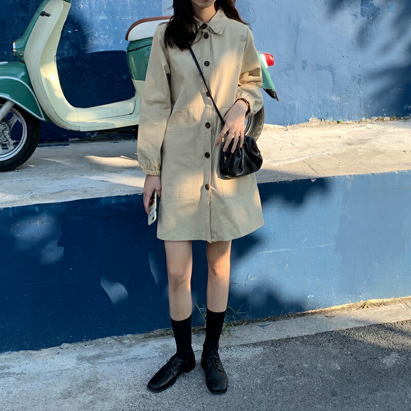 春季年新款韓版復古長袖V領碎花連衣裙女系帶收腰顯瘦中長裙1入