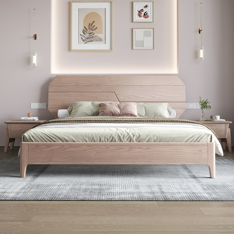 優樂悅~白蠟木實木床現代簡約1.8米雙人床家用小戶型1.5米北歐主臥床批發
